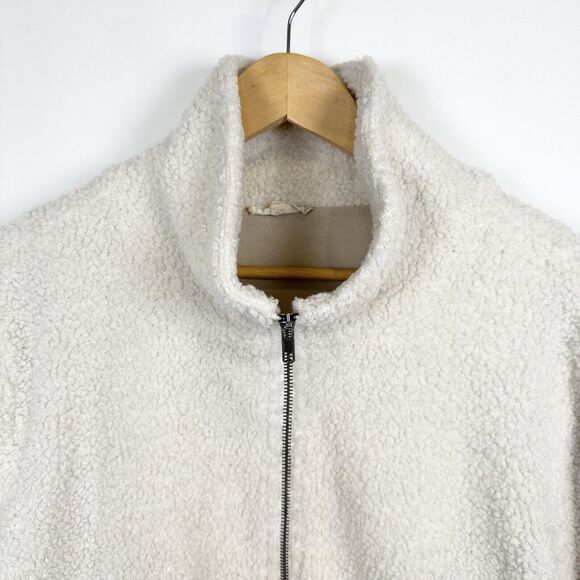 Mystree Jacket Womens Large Cream Brown Sherpa Teddy Bomber Stripe Faux Sherling - Picture 2 of 16